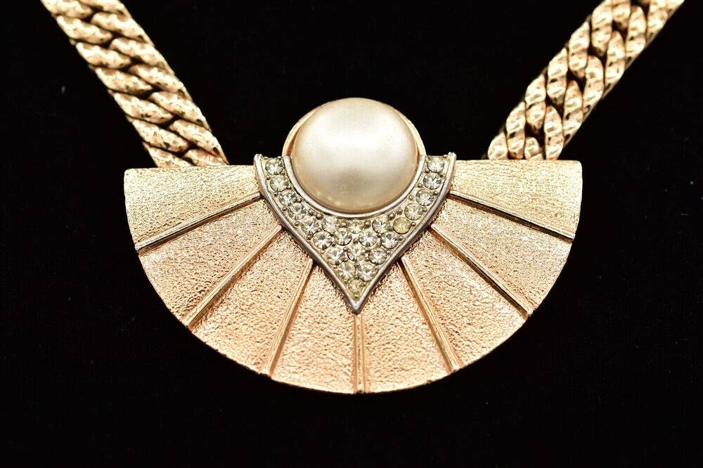 Park Lane Vintage Collar Necklace Chain Brushed Gold Heavy Chunky Signed BinA17